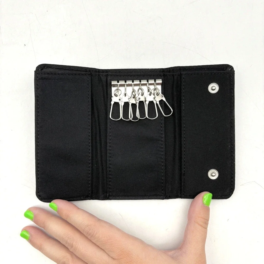 Vintage 90s Black Nylon 6 Ring Keytainer Key Wallet Unisex